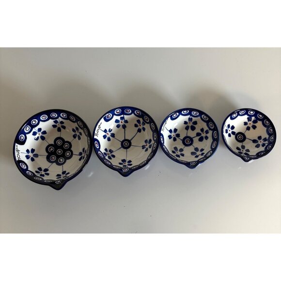Signature Housewares Blue Pottery Set of Four Nesting Measuring Cups Stoneware - Picture 1 of 6